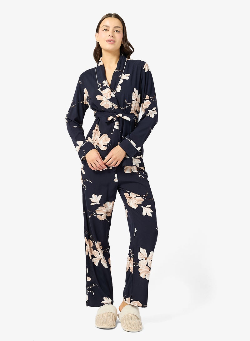 Ginger Floral Print Button Up Shirt & Pyjama Set - Image 1